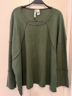 Cozy Olive Waffle-Knit Long Sleeve Top